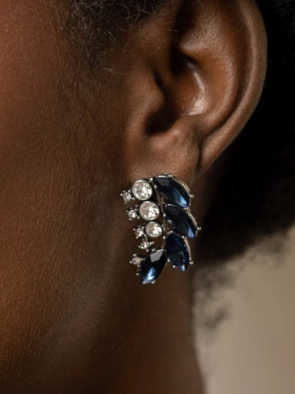 Blue & White Rhinestone Statement Earrings - Picture 2 of 2